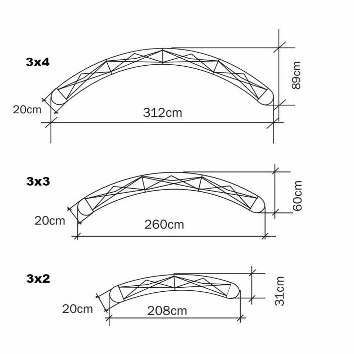 3x2, 3x3, 3x4 Curved pop up sizes