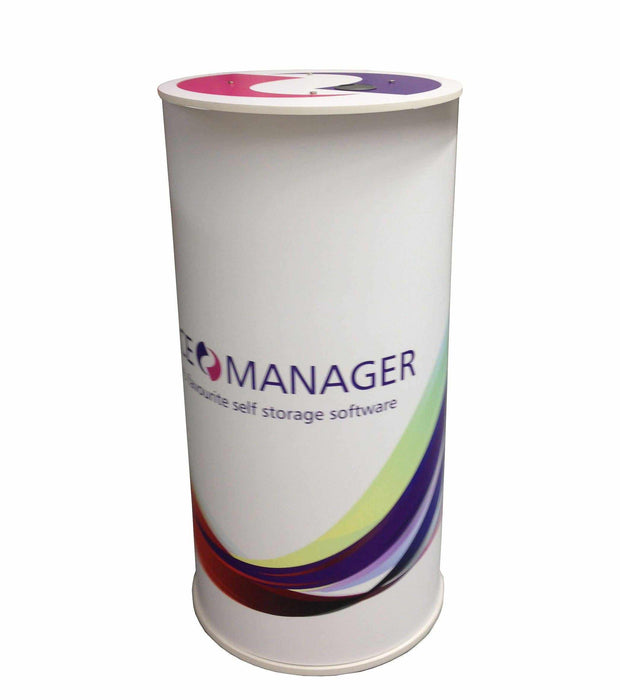 Round graphic branded display plinth, various widths and heights