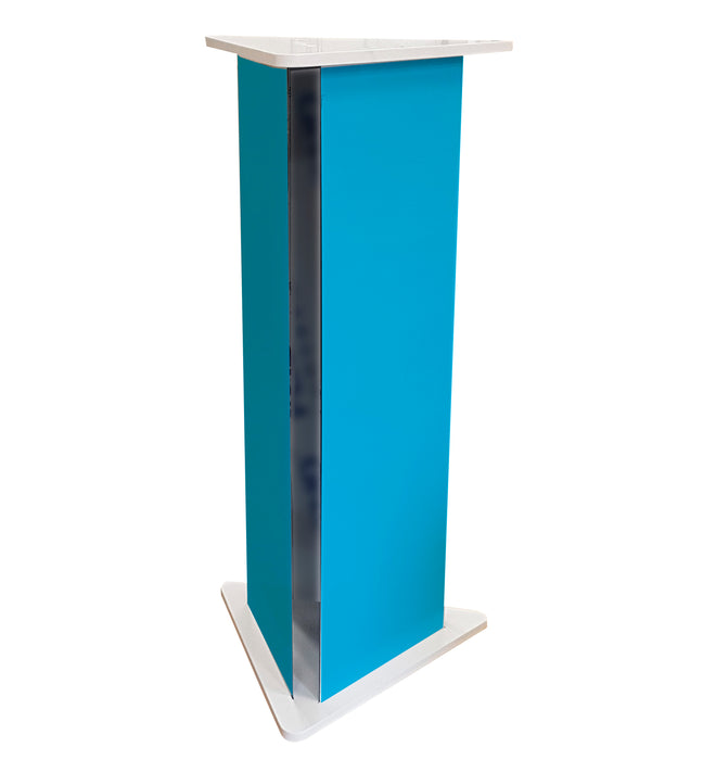 Printed trangular display plinth blue