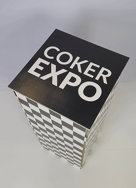 Branded cardboard plinth flat pack