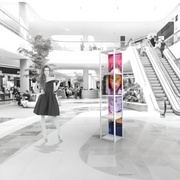 A portable square showcase tower with LEDs