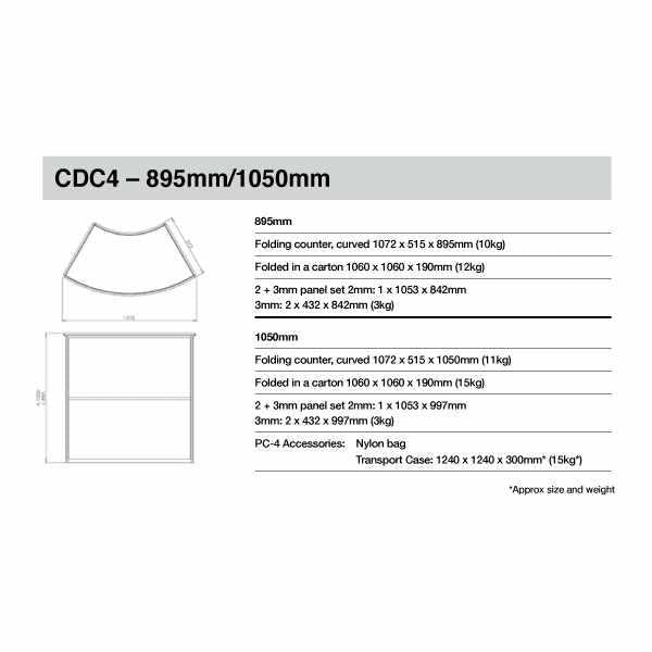 Stand d'exposition courbé avec cadre en aluminium, comptoir pliant CDC4