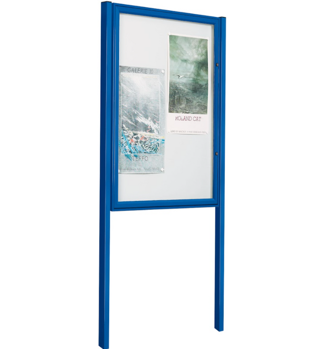 Lockable notice board with posts