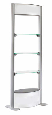 Portable display show case with empty shelves shown.